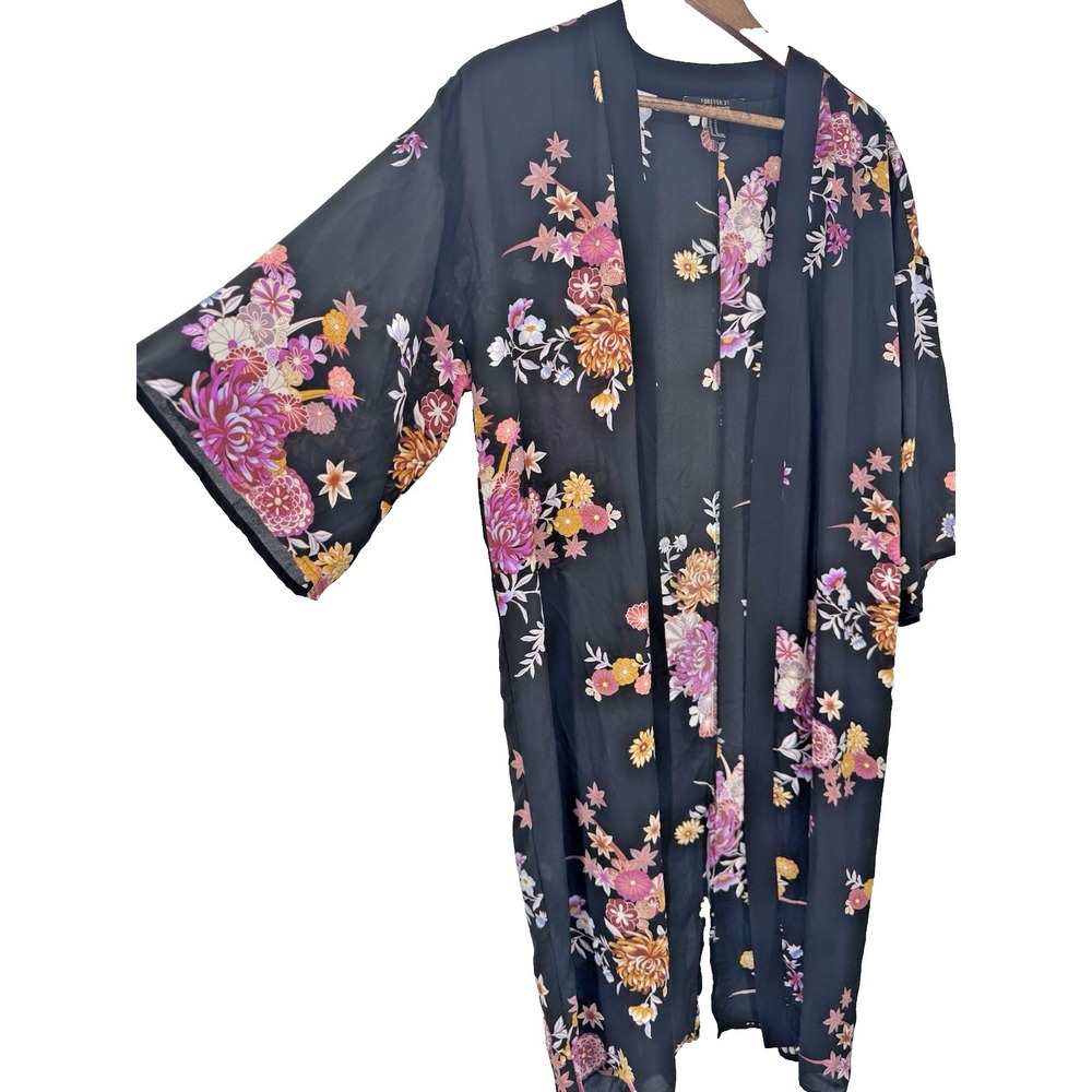 Forever 21 Floral Kimono Cardigan Asian Bloom hippie indie festival boho whimsy